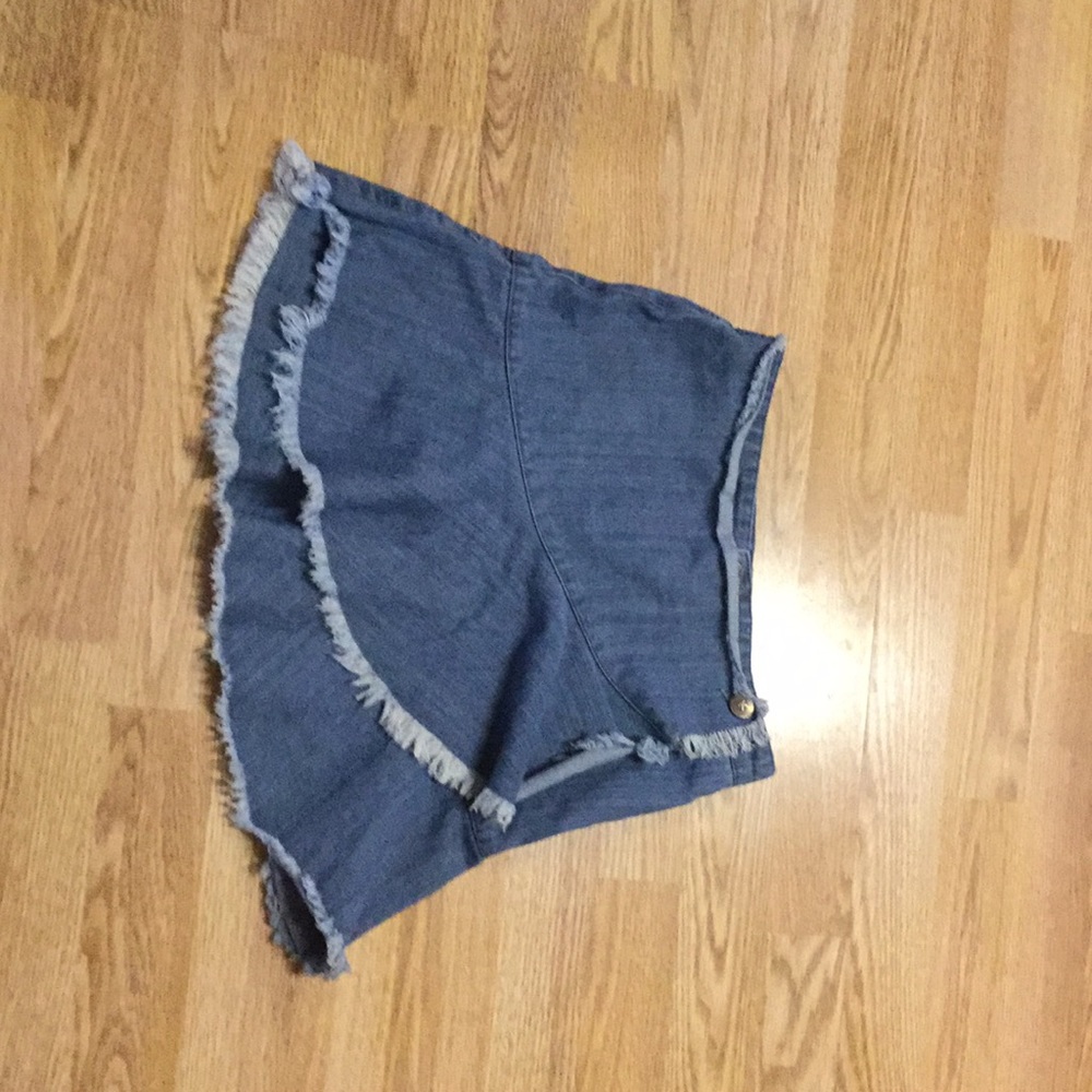 A blue denim skirt